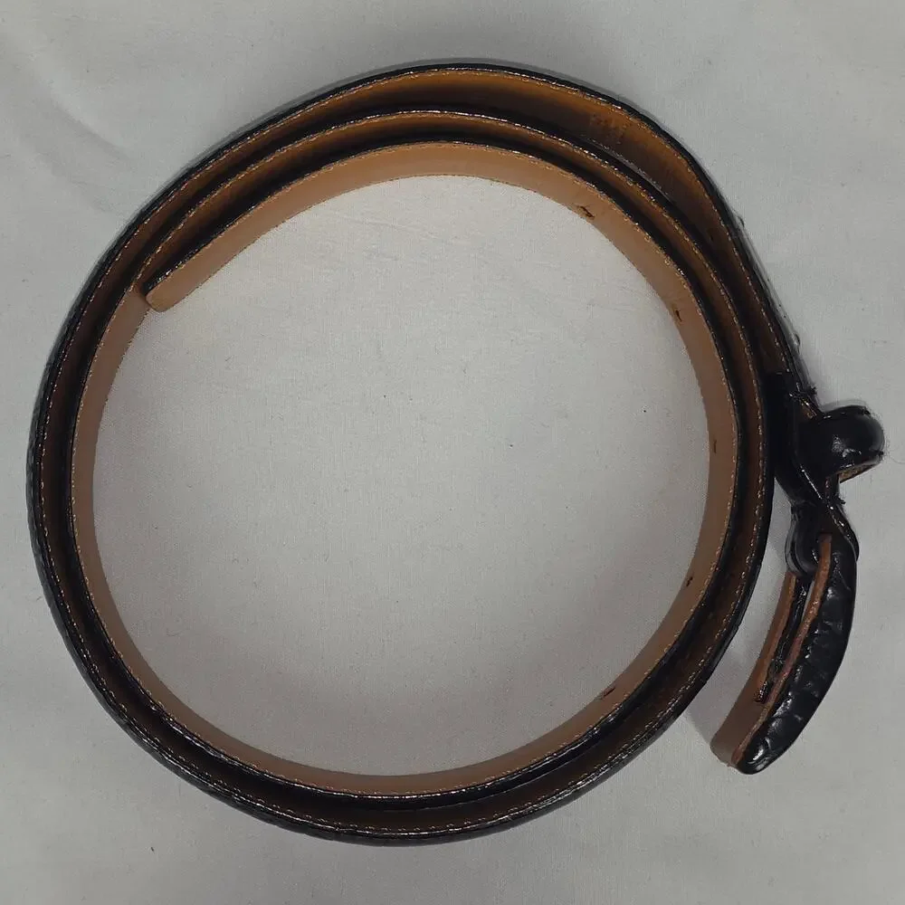 LAUREN RALPH LAUREN CROCO‑EMBOSSED LEATHER BELT – BLACK – SIZE MEDIUM